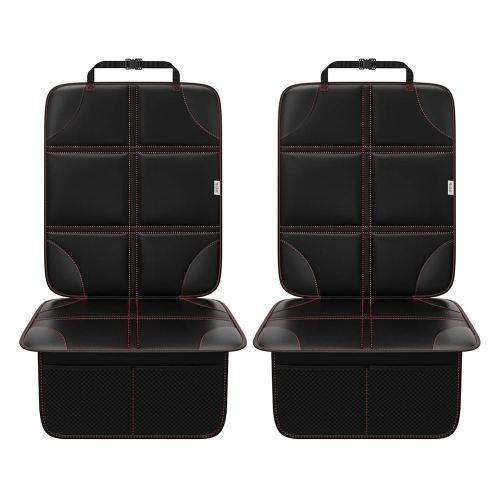 Meolsaek Car Seat Protector, Non-Slip Backing Will Not Leave Imprint, Waterproof Thicker Car Seat Cover for SUV, Sedan, Truck, Leather Seat Protector (Black with Red Stitching)