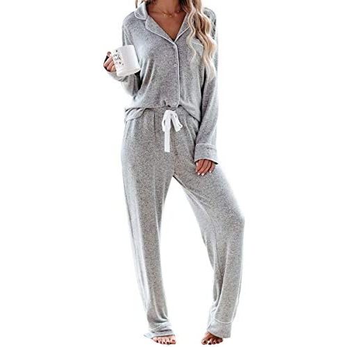Aamikast Women's Pajama Sets Long Sleeve Button Down Sleepwear Nightwear Soft Pjs Lounge Sets