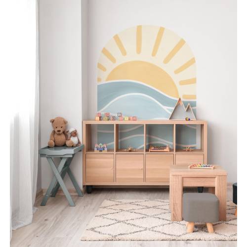 Sun and Sea Removable Arch Decal / Surf Theme / Watercolor Sun Decal / Sun Nursery Decor / Playroom Wall Decal / Nursery Wallpaper