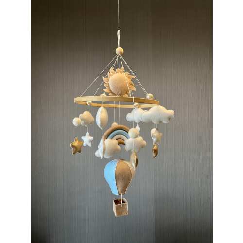 Air Balloon Baby Mobile with clouds, stars, beads, sun, rainbow, Hot Air Ballon Mobile, Nursery Baby Crib Mobile, Newborn Babyshower Gift