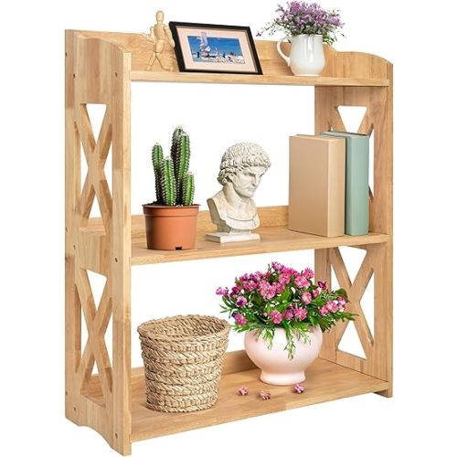 Cici Bookcase by Natural Wood, 3 Tier Bookshelf, Small Book Shelves Freestanding Display Storage Shelves. Open Bookshelf for Bedroom, Living Room and Office (Natural, 3 Tier)