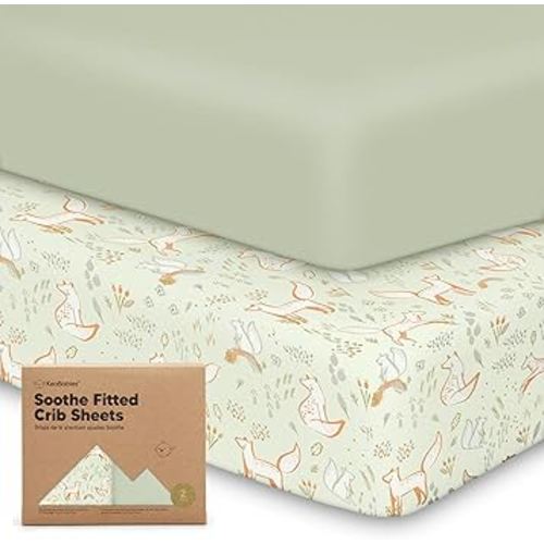 KeaBabies 2-Pack Organic Crib Sheets for Boys, Girls, Jersey Fitted Crib Sheet, Baby Crib Sheets Neutral, Cotton Breathable Crib Sheet, Cute Printed Crib Mattress Sheet, Baby Mattress Sheets (Foxtrot)