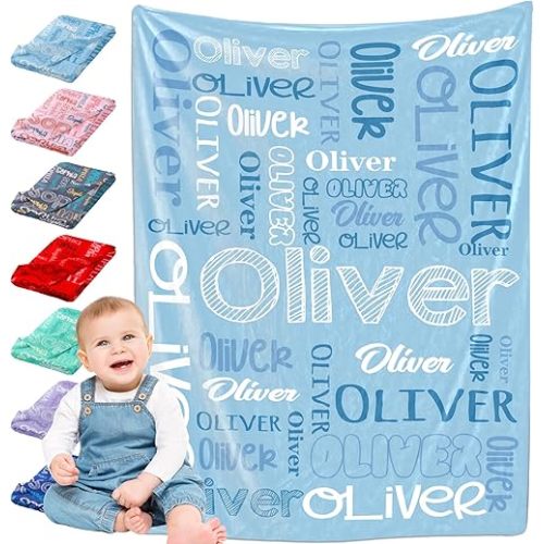 Personalized Baby Blanket for Boys Girls Custom Name Blankets Soft Cozy Throw Blanket for Kids Newborn Mom Customized Name Blanket Gifts