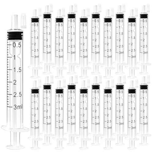24 Pack 3ml Syringe with Cap and Luer Slip Tip, Sterile Syringe Individually Packaged for Labs, Liquid Measuring, Feeding Pets,Oil or Glue Applicator