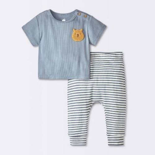 Baby Striped Modal Ribbed T-shirt & Pants Set - Cloud Island™ Blue 6-9m
