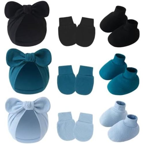 3piece Newborn Hats Mittens Socks Set Baby Boy Cotton Beanies Infant Hospital Hat Toddler Girl Mitten