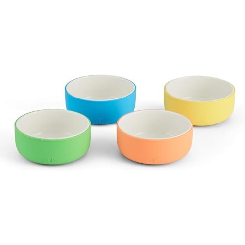 Elk and Friends Kids Porcelain Bowls with Silicone Sleeve | Kids/Toddler/Baby Feeding | Microwave & Dishwasher Safe | Non slip | Cereal/Soup/Snack Dishes & Dinnerware