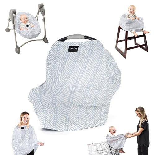Milk Snob Original 5-in-1 Cover - Added Privacy for Breastfeeding, Baby Car Seat, Carrier, Stroller, High Chair, Shopping Cart, Lounger Canopy - Newborn Essentials, Nursing Top, Soho - Grey/Blue
