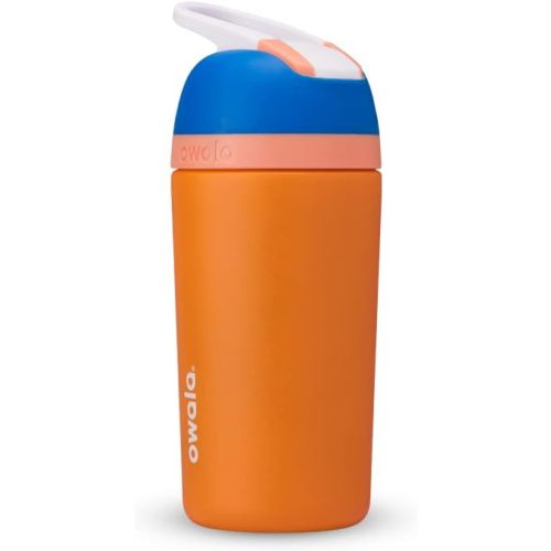 Owala Kids Flip Insulated Stainless-Steel Water Bottle with Straw and Locking Lid, 14-Ounce, Orange/Blue (Blue Citrus)