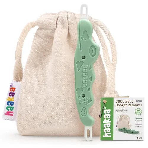 haakaa Baby Nose Cleaner & Ear Wax Removal Tool,The Unique Crocodile-Shaped Design,Newborn Essentials Must Haves - Pea Green