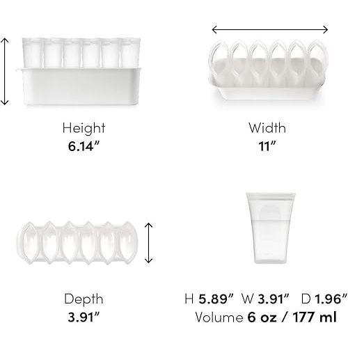 Zip Top Reusable 100% Platinum Silicone Breast Milk Storage, Made in The USA - Bag Set of 6 + Freezer Tray