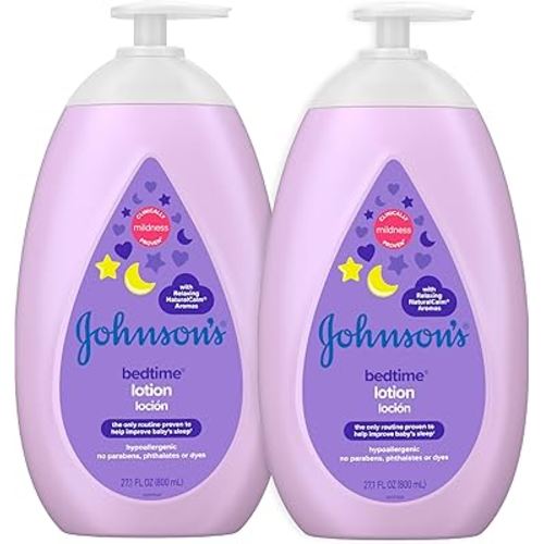 Johnson's Moisturizing Bedtime Baby Lotion with Coconut Oil & NaturalCalm Aromas to Help Relax Baby, Mild, Hypoallergenic & Paraben-, Phthalate- & Dye-Free, Twin Pack, 2 x 27.1 fl. oz