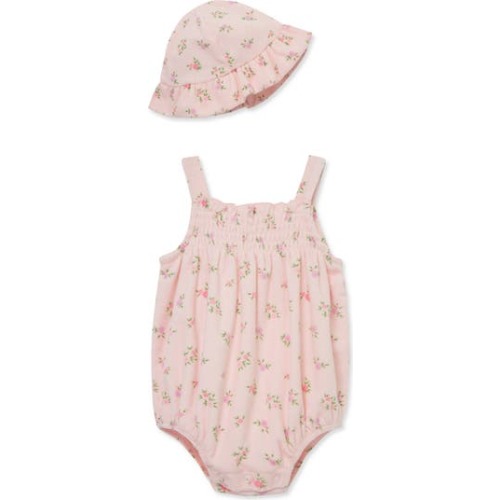 Floral Terry Cloth Bubble Romper & Hat Set