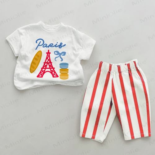 PARIS Baby Eiffel Tower Red Vertical Striped 2-piece Set