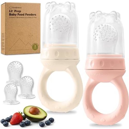 KeaBabies Baby Fruit Feeder 2pk, Silicone Baby Food Feeder (Mist Rose)