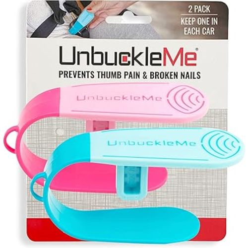 UnbuckleMe Car Seat Buckle Release Tool (As Seen on Shark Tank) - Easy Opener Aid for Arthritis, Long Nails, Older Kids - Button Pusher for Infant, Toddler, Convertible Car Seats (2 Pack, Blue & Pink)
