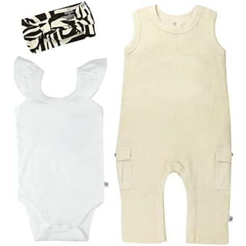 HonestBaby baby-girls Rib Romper, Bubble Bodysuit & Headband Set,Organic Cotton