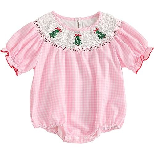Newborn Baby Girl Smocked Pumpkin Outfit Infant Plaid Bubble Romper Embroidery Halloween Thanksgiving Fall Clothes
