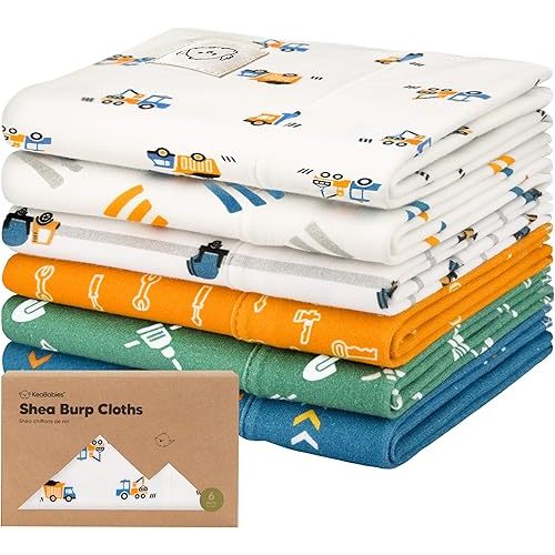 Organic Burp Cloths Baby Girl, Boy - 6-Pack Large Baby Burp Cloths, Super Absorbent Burping Cloths for Babies, Soft & Plush Cotton Burp Cloth, Spit Up Burp Rags, Newborn Burp Clothes (Builders)