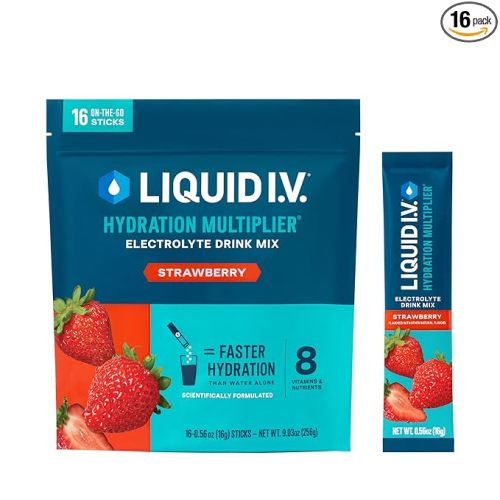 Liquid I.V. Hydration Multiplier - Strawberry - Hydration Powder Packets | Electrolyte Drink Mix | Easy Open Single-Serving Stick | Non-GMO | 16 Sticks - 16 Servings (Pack of 16)