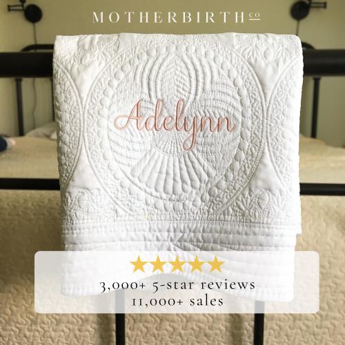 Personalized New Mom Baby Shower Gift - Custom Baby Name Heirloom Keepsake Quilt - Embroidered Monogram Blanket for Baby Girl or Boy
