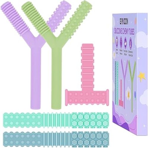 ERKOON 5 Pack Sensory Chew Toys for Autistic Children, Silicone Chewy Tubes Teething Tubes for Autism, ADHD, SPD, Chewies with Special Needs, Oral Motor Chewy Tool for Sensory Kids
