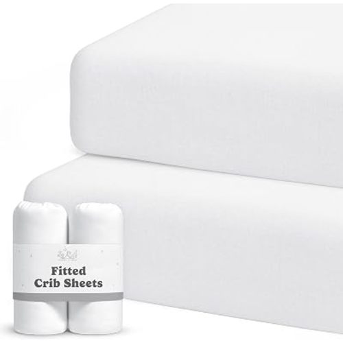 Crib Sheets for Boys & Girls – 2 Pack Fitted Baby Crib Sheets Neutral for Standard & Toddler Bed Mattress – Buttery Soft Organic Cotton Blend (Moonlit White)