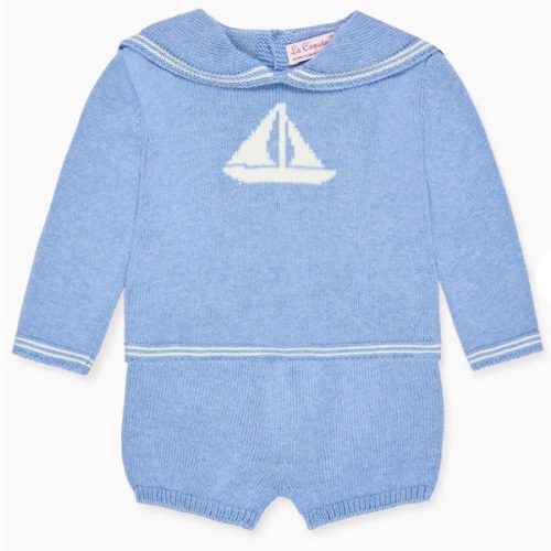 Blue Marino Cotton Baby Knitted Set | La Coqueta Kids