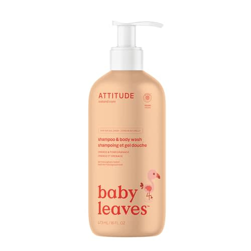 ATTITUDE 2-in-1 Shampoo and Body Wash for Baby, EWG Verified, Dermatologically Tested, Vegan, Orange and Pomegranate, 16 Fl Oz