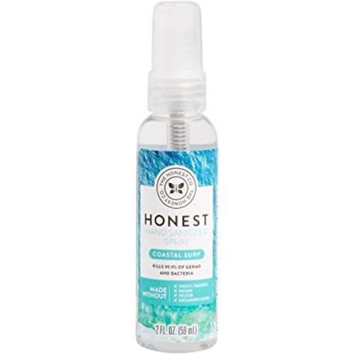 The Honest Company Plant-Based Hand Sanitizer Spray | Kills 99.9% of Germs | Hypoallergenic, Quick-drying + Moisturizing | Coastal Surf, 2 fl oz