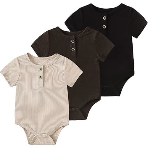 ROMPERINBOX Bamboo Onsies Baby Boy Short Sleeve 3 Pack Baby Bodysuit for Newborn Infant 0-24 Months, Viscose from Bamboo