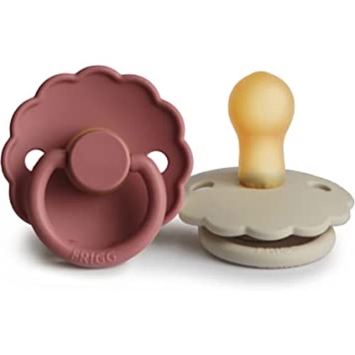 FRIGG Daisy Natural Rubber Baby Pacifier | Made in Denmark | BPA-Free (Powder Blush/Cream, 0-6 Months) 2-Pack