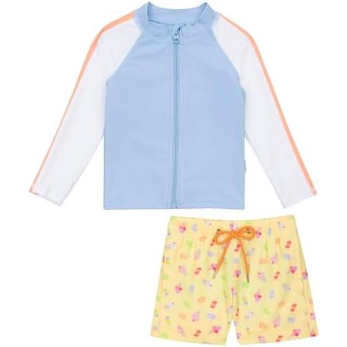 SwimZip Boys' Long Sleeve Rash Guard & Swim Shorts Set - UPF 50+ Sun Protection