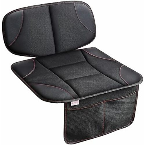 Siivton Kids Booster Seat Protector Mat, Thick, Anti-Slip, Waterproof, with Mesh Pockets for Toys & Snacks, Fits Most Cars, Black - 2 Pack
