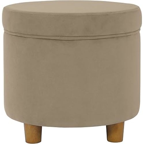 HomePop Home Decor | Upholstered Round Storage Ottoman | Ottoman with Storage for Living Room & Bedroom, Fawn Gray Velvet, Large