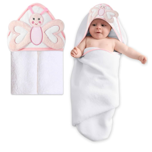 Mother's Choice Baby Hooded Towel - Large 33x33 Inch, 100% Cotton, Ultra-Soft & Absorbent Bath Towel for Newborns, Infants, Boys & Girls (Butterfly)