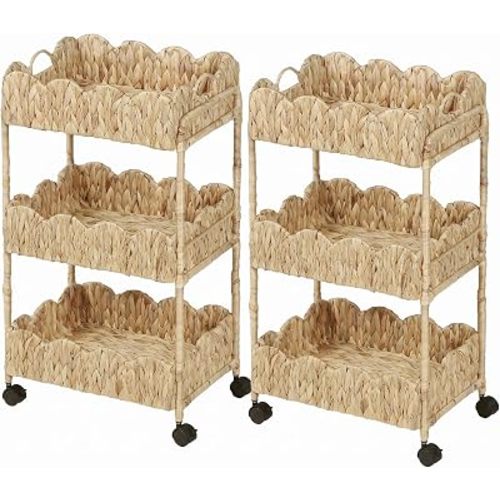 3-Tier Water Hyacinth Rolling Cart, Nursery Cart with Wheels