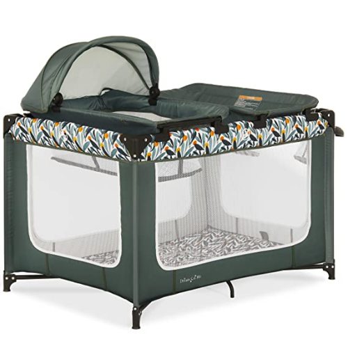 Dream On Me Emily Rose Deluxe Playard in Mellow Yellow with Changing Tray and Infant Bassinet | with Canopy | Waterproof Fabric | with Changing Station | JPMA Certified | Lightweight
