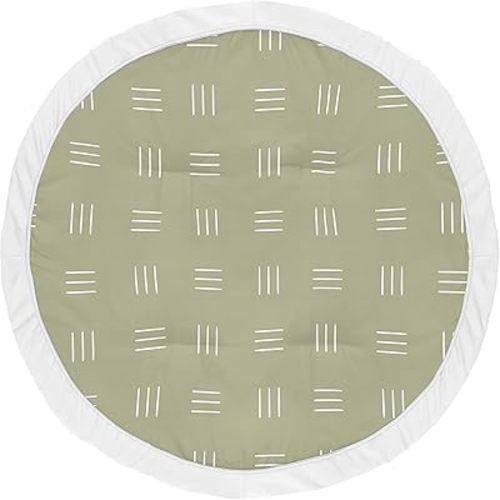 Sweet Jojo Designs Sage Green Boho Mudcloth Boy or Girl Baby Playmat Tummy Time Infant Play Mat - White Bohemian Woodland Tribal Southwest Mud Cloth Hatch Gender Neutral Triple Line