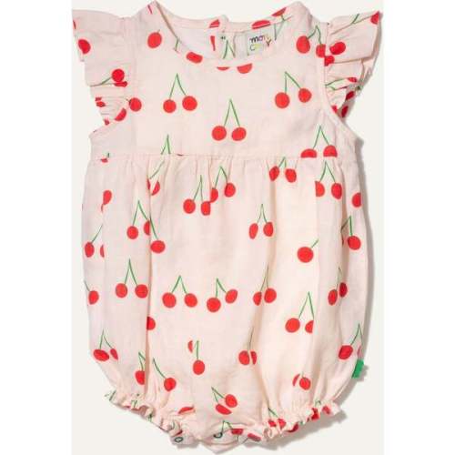 Linen Cherry Ruffle Baby Romper - Mon Coeur | Maisonette