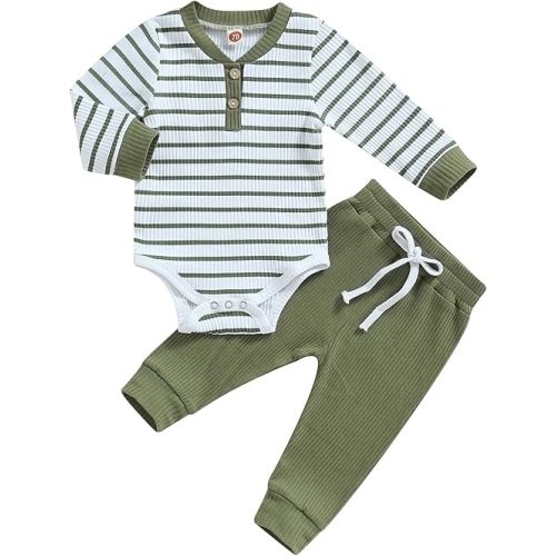 Newborn Baby Boy Girl Clothes Ribbed Knitted Long Sleeve Romper Pants Solid Cotton Infant Fall Winter Outfits 2Pcs