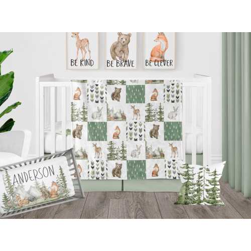 Woodland Crib Bedding Set: Sage Green Nursery Decor