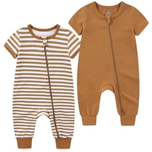 Baby Boy Girl 2 Pack Romper Infant Short Sleeve 2 Way Zipper One Piece Jumpsuits Newborn Clothes 0-24 Months