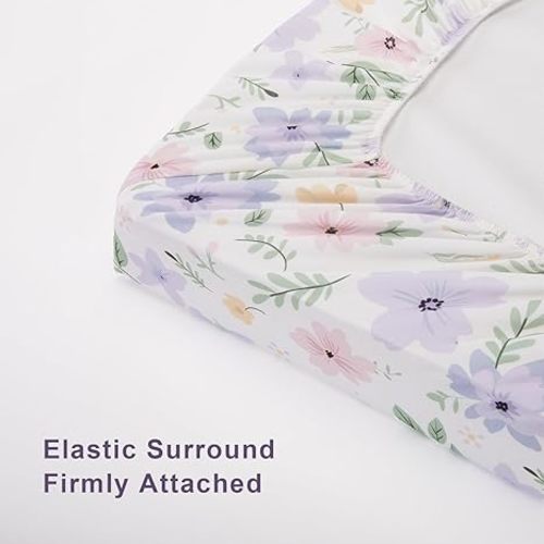 TILLYOU Changing Pad Cover Girl Set in Soft Jersey Material - Fits 32"/34''x16 Contoured Pad for Babies, Brilliant Little Flowers and Purple