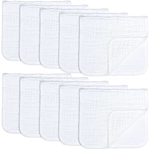 Comfy Cubs Muslin Burp Cloths Large 100% Cotton Hand Washcloths for Babies, Baby Essentials 6 Layers Extra Absorbent and Soft Boys & Girls Rags for Newborn Registry (White, 10-Pack, 20" X10")