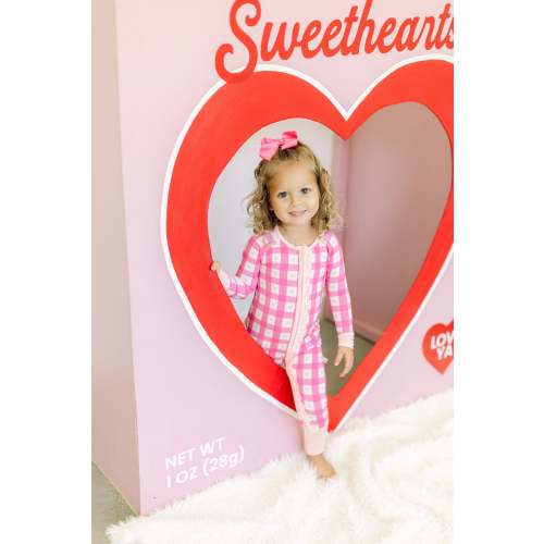 Pink Heart Check Bamboo Romper I Poppy Kids Co
