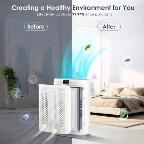Air Purifiers for Home Large Room up to 2400sq.ft, LUNINO H13 HEPA Air Filter with PM 2.5 Display Air Quality Sensors, Aromatherapy Function, Air Cleaner for Dust, Smoke, Dander, Pets Hair, Pollen