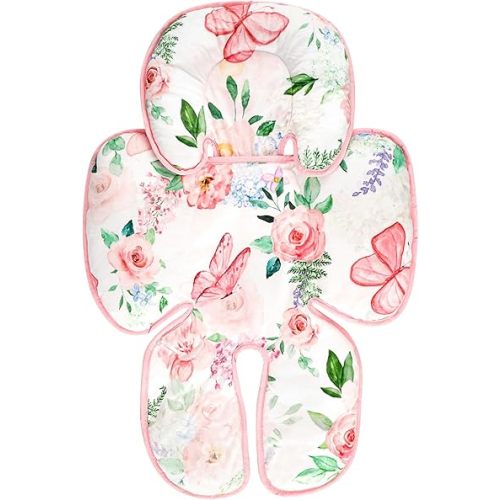 2-in-1 Infant Car Seat Insert for Newborn, Car Seat Head Support Baby Girls Boys, Extra Soft Preemie Carseat Head Support Cushion Pillow for Baby Car Seats, Strollers, Bouncers, Pink Floral