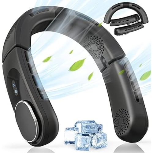 ChillGo Bladeless Neck Fan - 5200mAh Personal Portable Fan - Neck Air Conditioner - Cooling Wearable Fan Rechargeable - MAX 12Hrs, 4 Motors, Foldable - Great Gifts for Men Women - Black