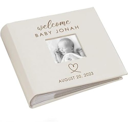 Personalized Photo Album, Custom Engraved Picture Album, Holds 200 4" x 6" Photos, Leatherette and Laser Engraved Scrapbook, Welcome Baby